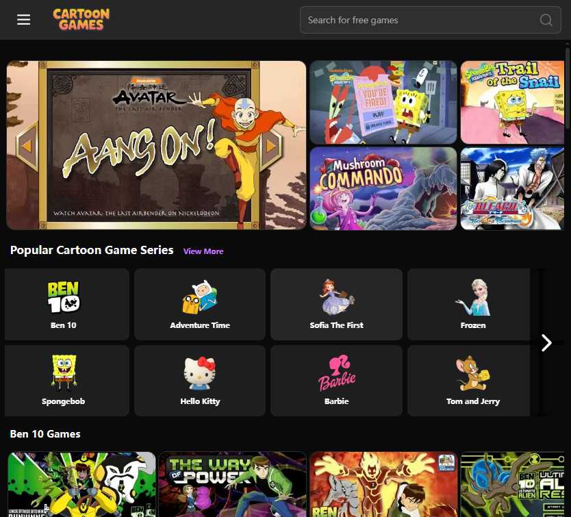 CartoonGames.io 网站截图